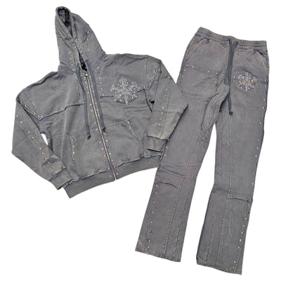 HUDSON STUDDED FLEECE STACKED SWEATSUIT GRAY