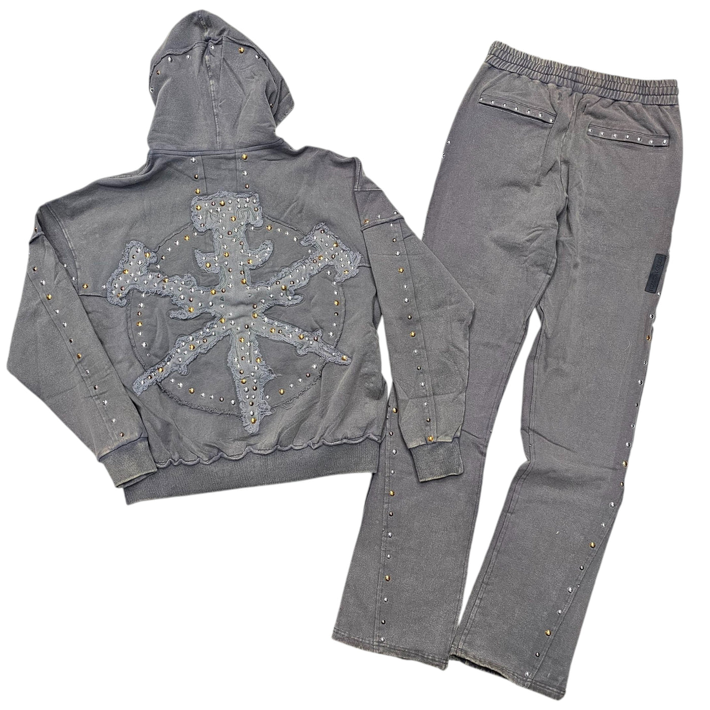 HUDSON STUDDED FLEECE STACKED SWEATSUIT GRAY