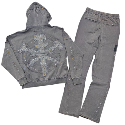 HUDSON STUDDED FLEECE STACKED SWEATSUIT GRAY