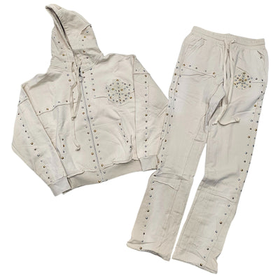 HUDSON STUDDED FLEECE STACKED SWEATSUIT CREAM