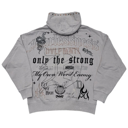 REBEL FEARLESSNESS MENS OVERSIZED HOODIE GREY