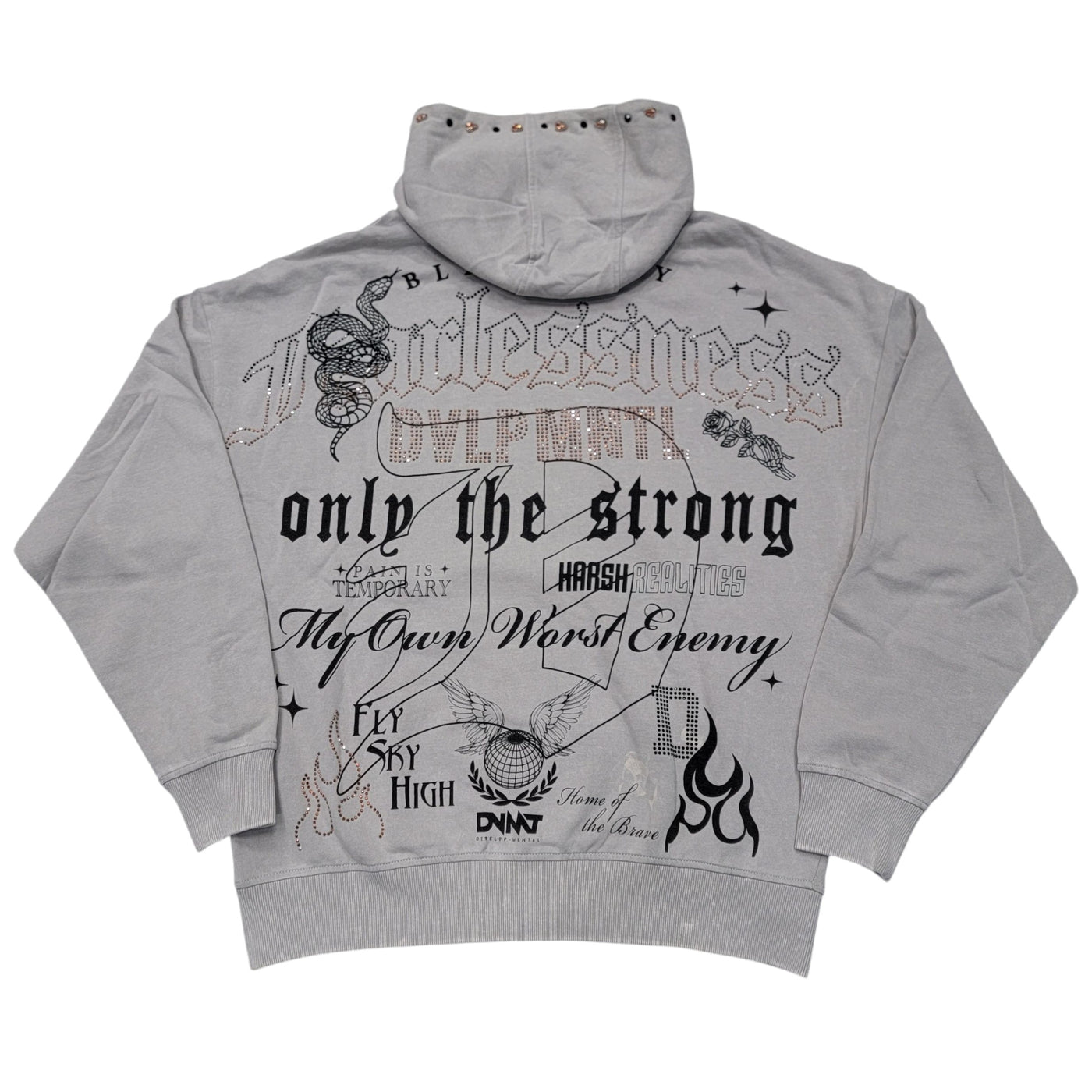 REBEL FEARLESSNESS MENS OVERSIZED HOODIE GREY