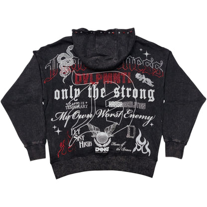 REBEL FEARLESSNESS MENS OVERSIZED HOODIE BLACK