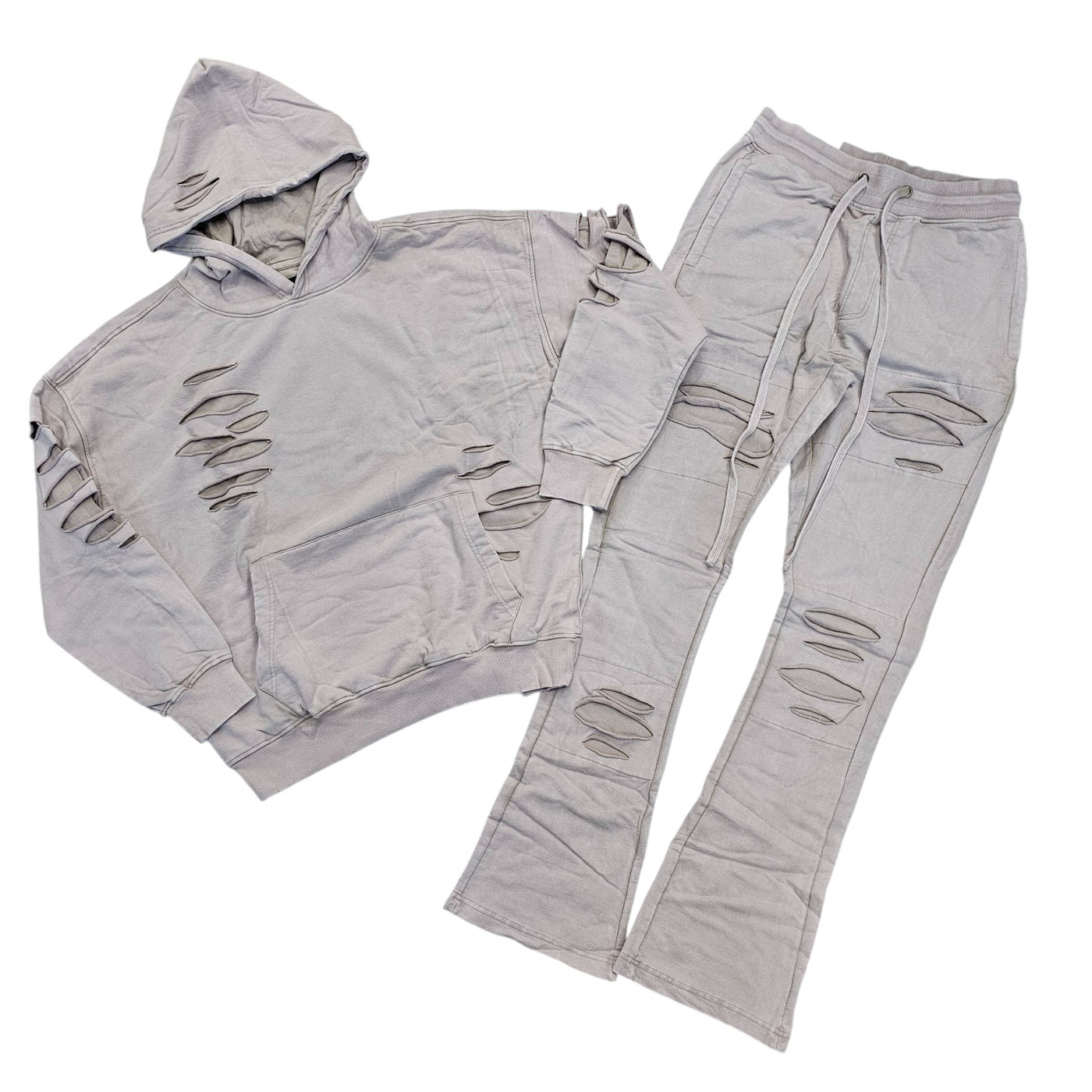 REBEL RIPPED ACID WASH STACKED SET TAUPE