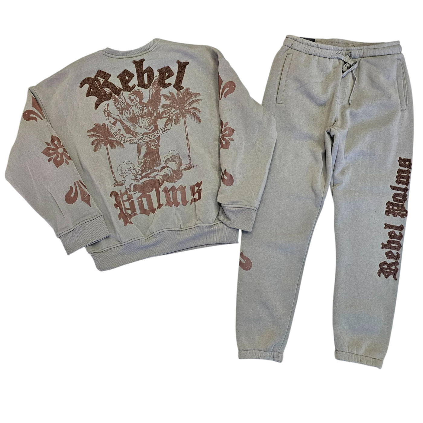 Rebel Palms Crewneck Sweatsuit – Taupe