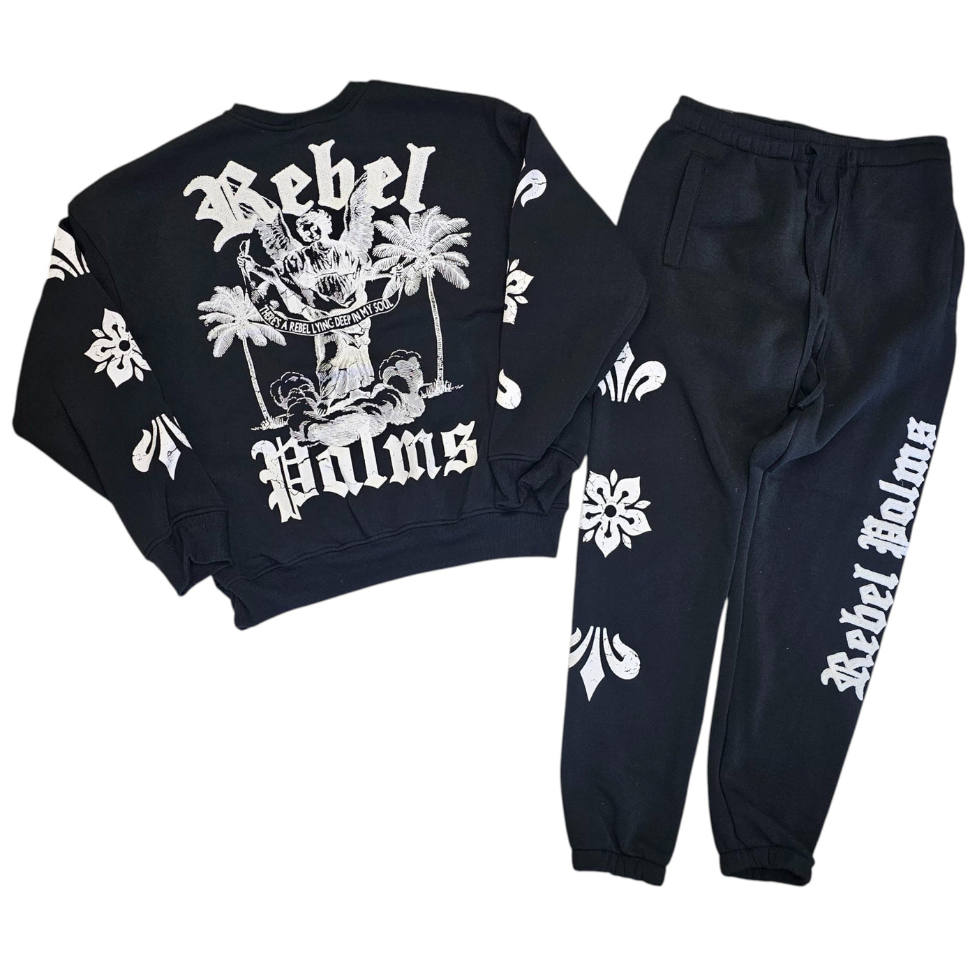 Rebel Palms Crewneck Sweatsuit – Black