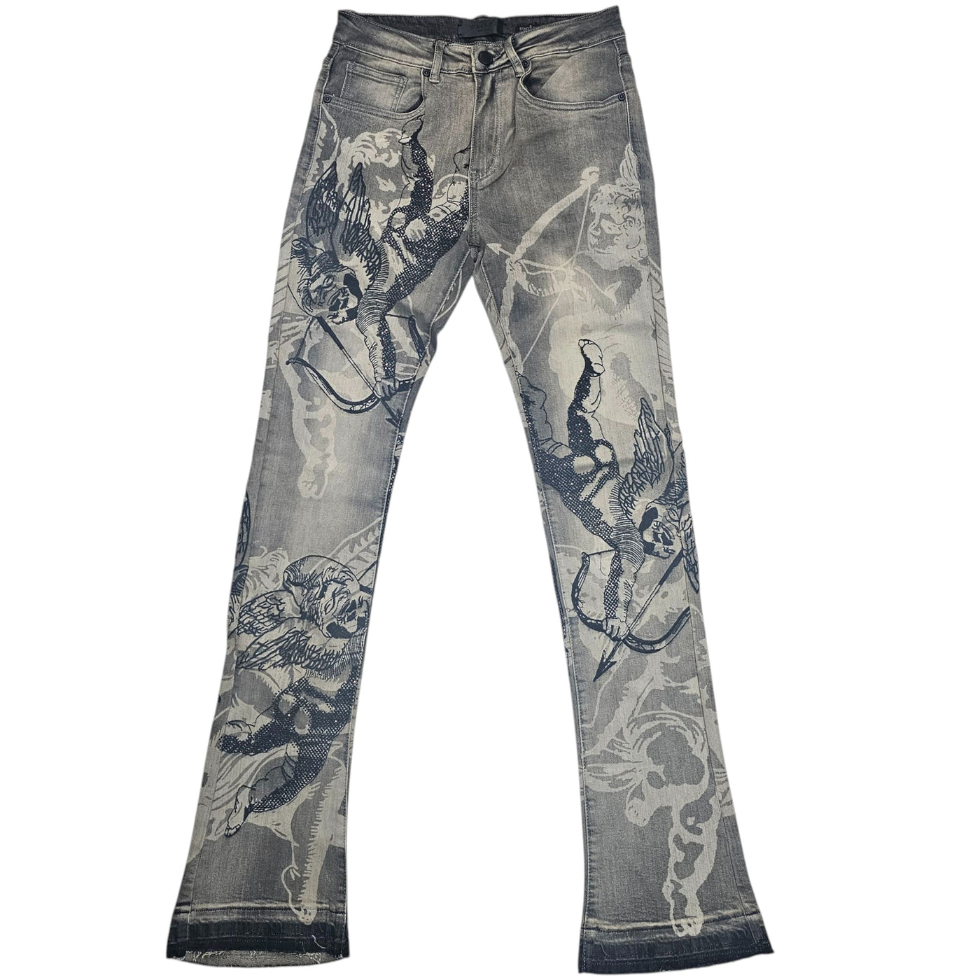 WAIMEA MEN'S VINTAGE GREY ANGEL RPINT STACKED JEANS M8567D