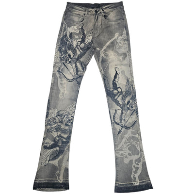 WAIMEA MEN'S VINTAGE GREY ANGEL RPINT STACKED JEANS M8567D