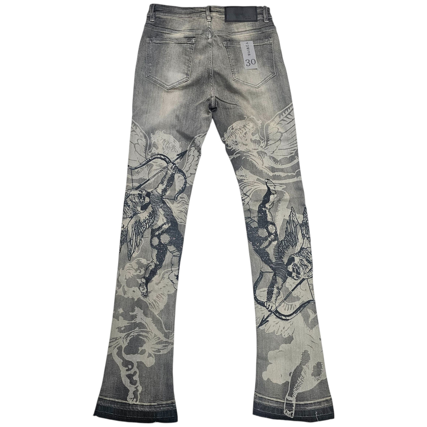 WAIMEA MEN'S VINTAGE GREY ANGEL RPINT STACKED JEANS M8567D