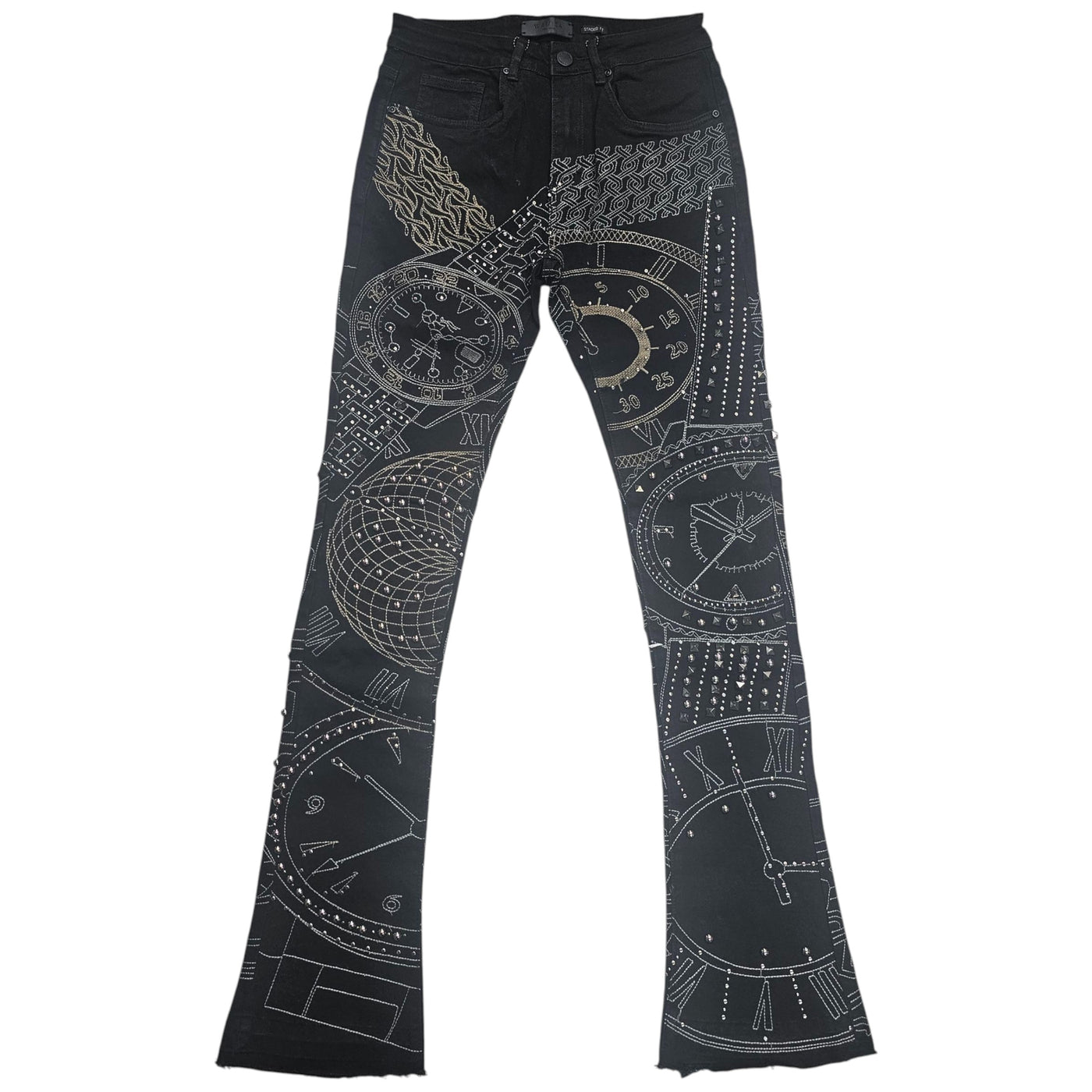 WAIMEA MEN'S STATCKED JEANS STUDS AND CLOCKWORK BLACK M8504D