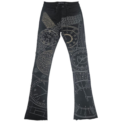 WAIMEA MEN'S STATCKED JEANS STUDS AND CLOCKWORK BLACK M8504D