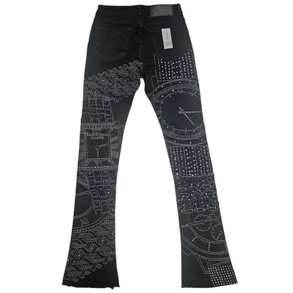 WAIMEA MEN'S STATCKED JEANS STUDS AND CLOCKWORK BLACK M8504D