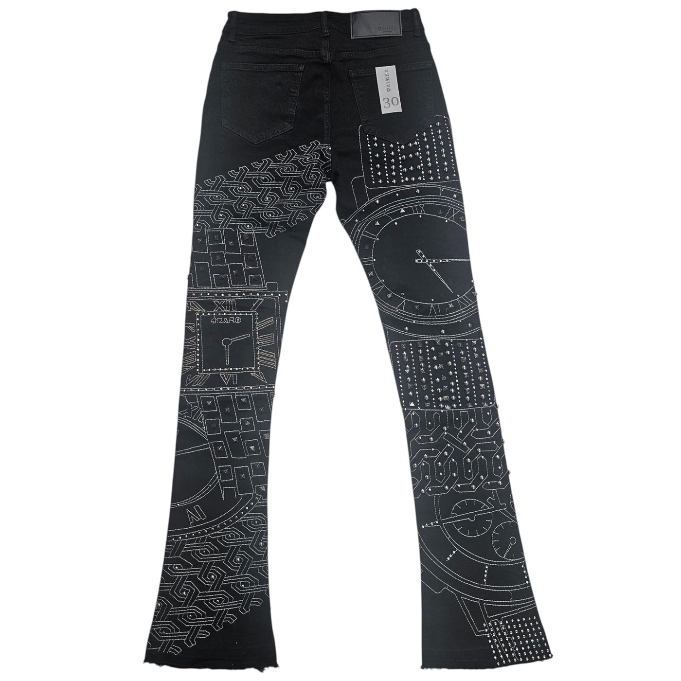 WAIMEA MEN'S STATCKED JEANS STUDS AND CLOCKWORK BLACK M8504D