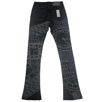 WAIMEA MEN'S STATCKED JEANS STUDS AND CLOCKWORK BLACK M8504D