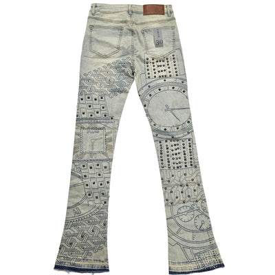 WAIMEA MEN'S STATCKED JEANS STUDS AND CLOCKWORK ANTIQUE BLUE M8504D