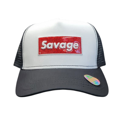 KBETHOS BOX LOGO SAVAGE TRUCKER HAT WHITE/RED