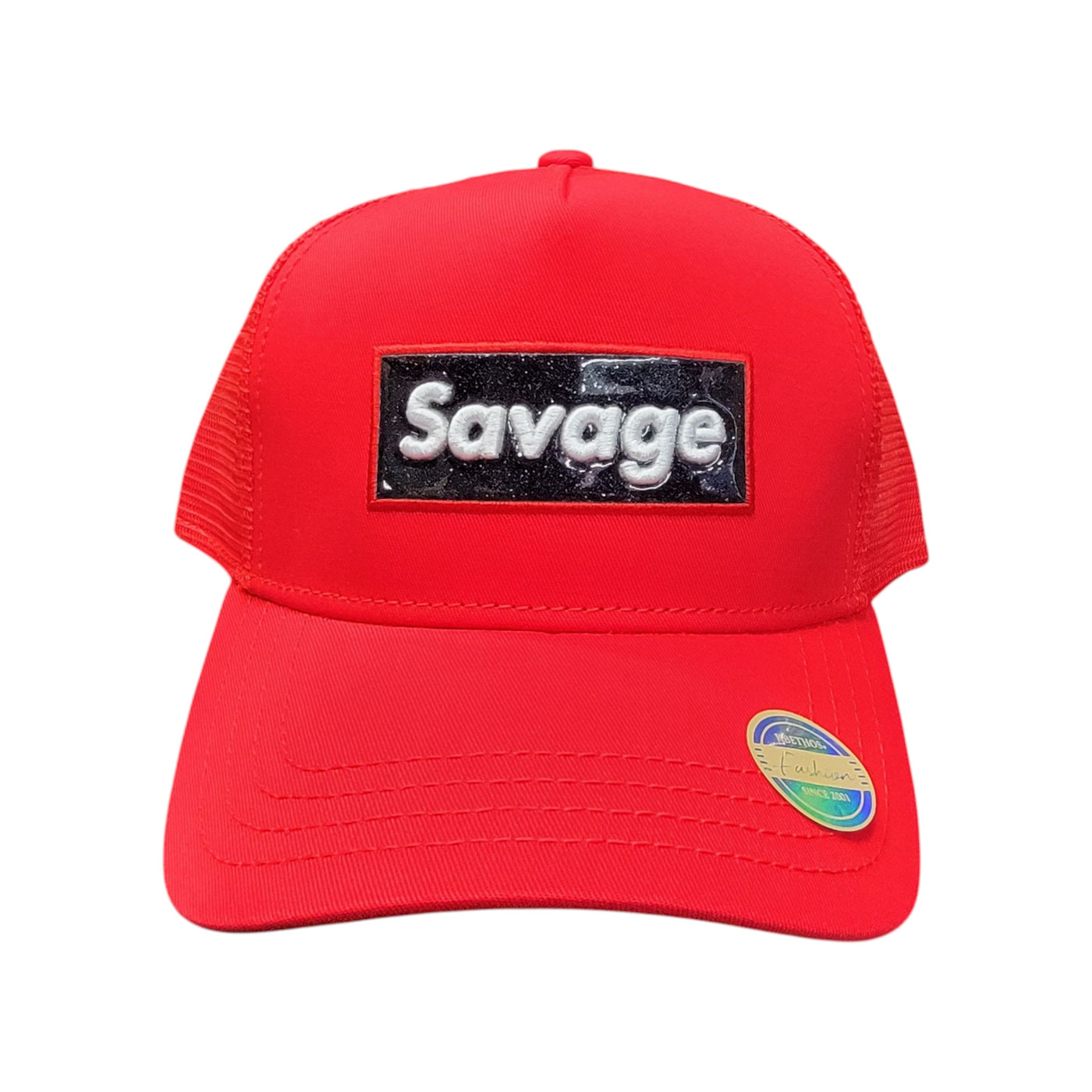 KBETHOS BOX LOGO SAVAGE TRUCKER HAT RED