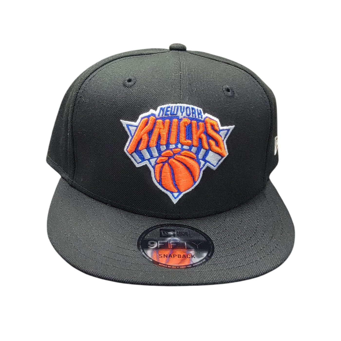 NY KNICKS SNAPBACK HAT BLACK FLAT BRIM