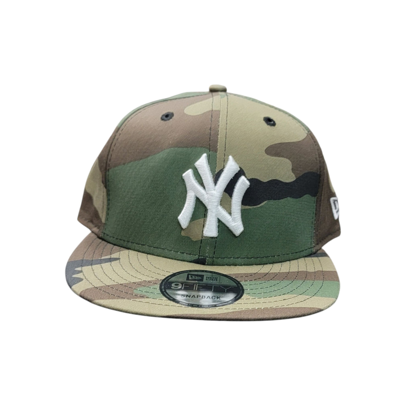 NY SNAPBACK HAT WOOD CAMO FLAT BRIM