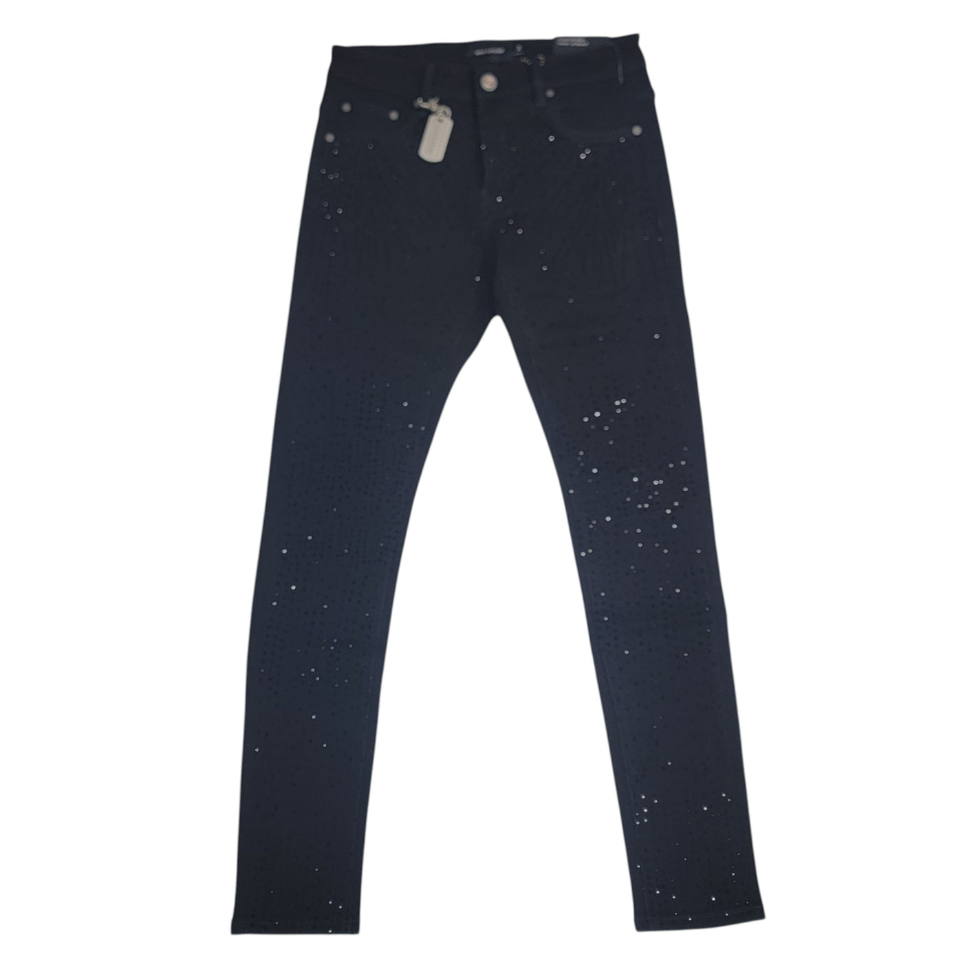 MAX KROME MEN'S SKINNY RHINESTONE JEANS JET BLACK