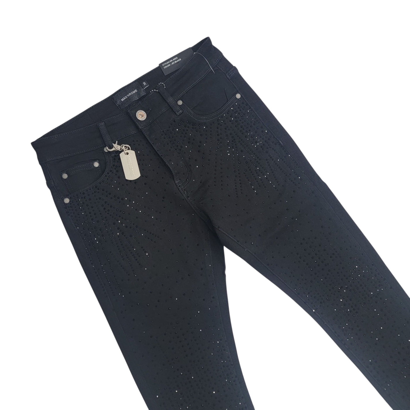 MAX KROME MEN'S SKINNY RHINESTONE JEANS JET BLACK