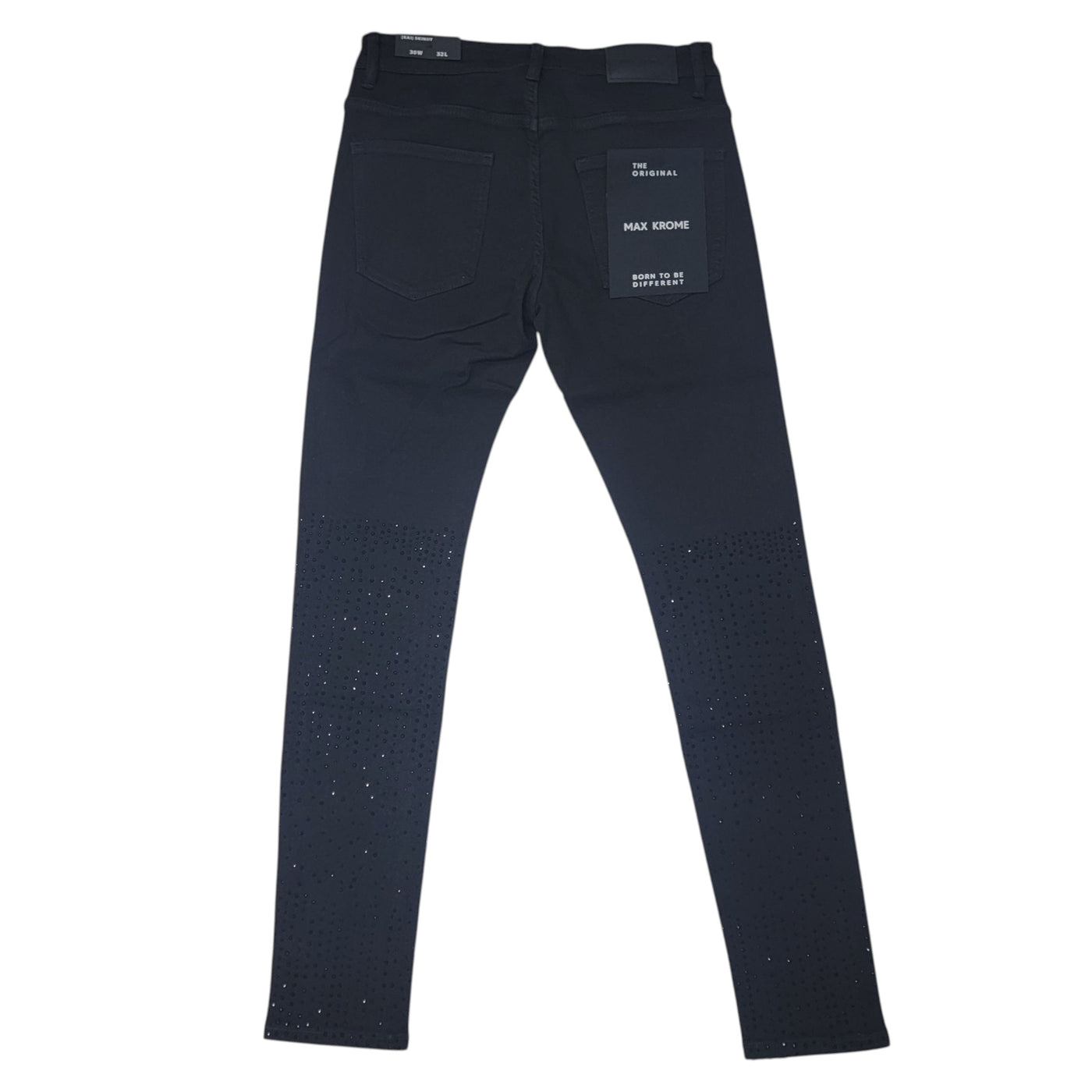 MAX KROME MEN'S SKINNY RHINESTONE JEANS JET BLACK