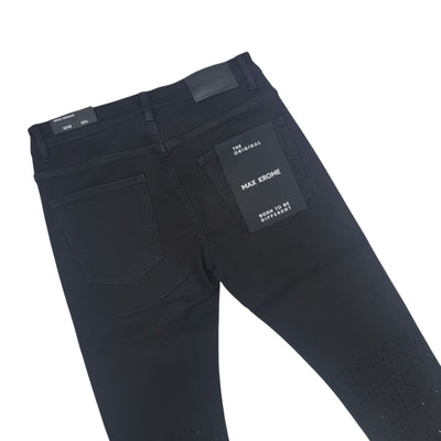 MAX KROME MEN'S SKINNY RHINESTONE JEANS JET BLACK