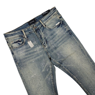 MAX KROME MEN'S SKINNY RHINESTONE JEANS MED BLUE 3034