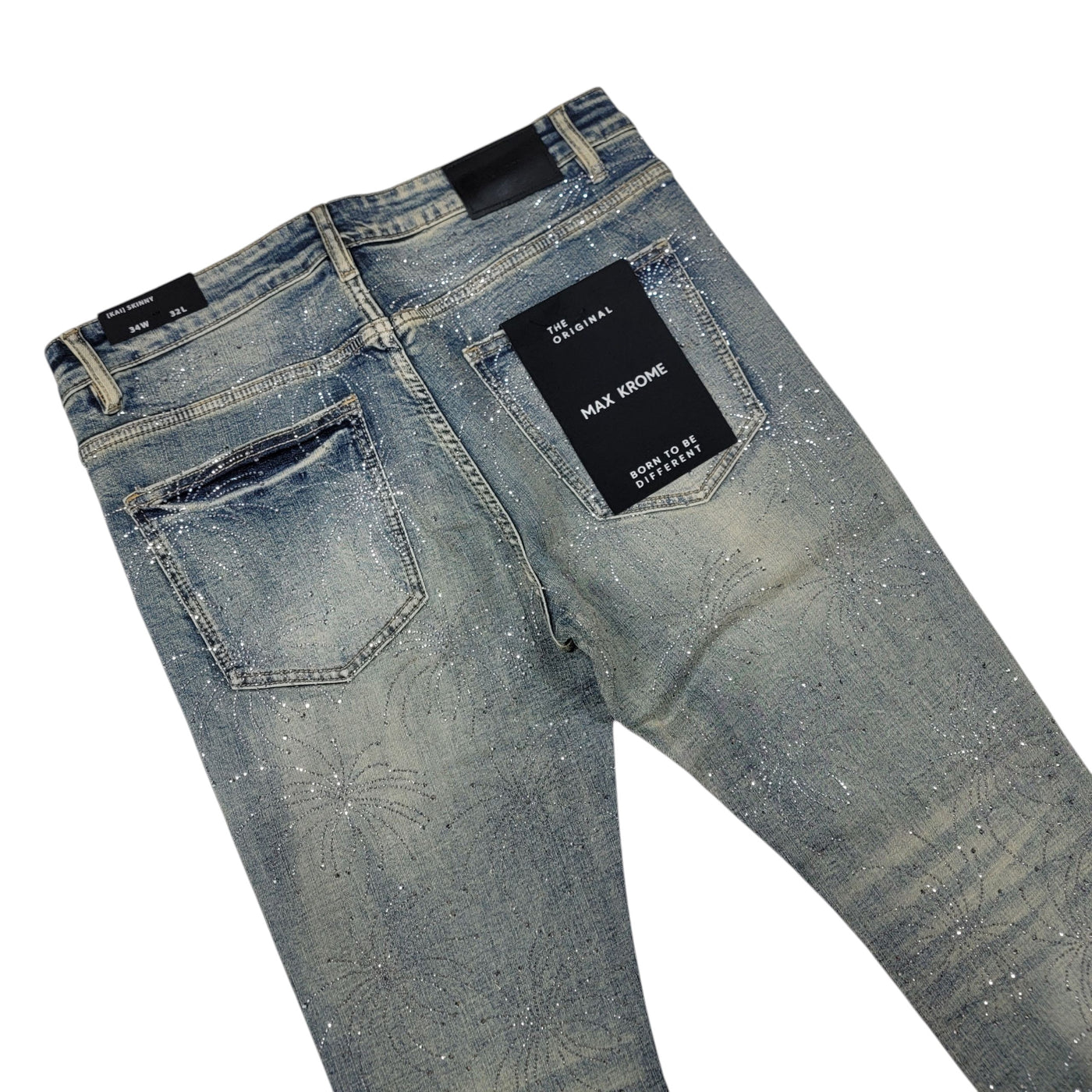 MAX KROME MEN'S SKINNY RHINESTONE JEANS MED BLUE 3034