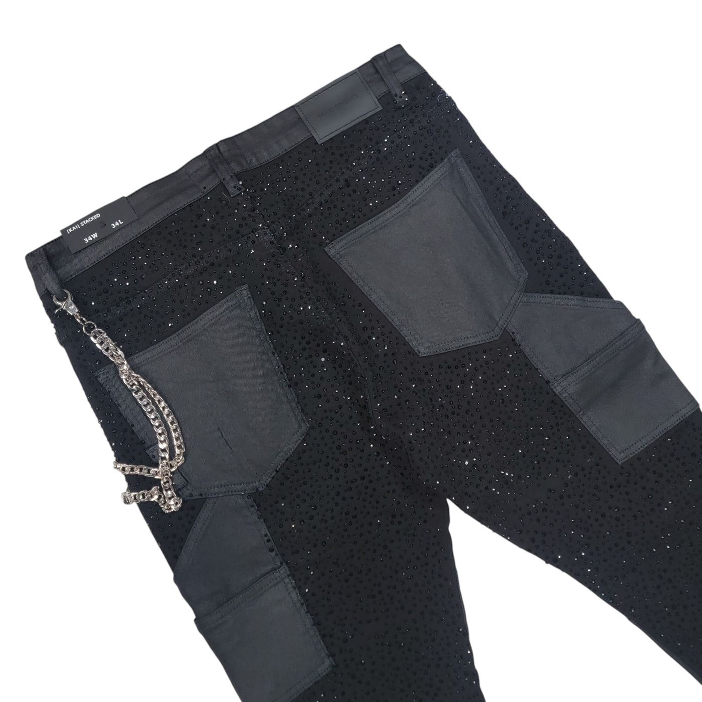 MAX KROME MEN STACKED RHINESTONE JEANS BLACK KR-3039