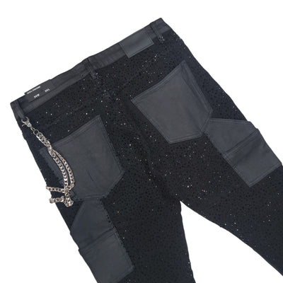 MAX KROME MEN STACKED RHINESTONE JEANS BLACK KR-3039