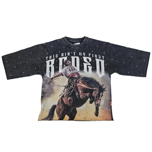 TAKER THIS AINT MY FIRST RODEO MEN'S CROPPED T-SHIRT BLACK T5220