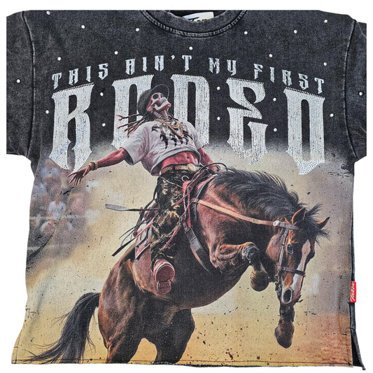 TAKER THIS AINT MY FIRST RODEO MEN'S CROPPED T-SHIRT BLACK T5220