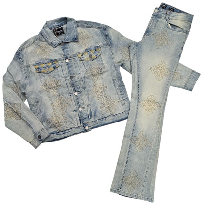 BLACK LIGHT MEN'S STACKED JEANS WITH RHINESTONES SAHARA 80508
