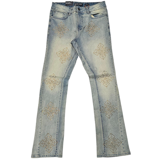 BLACK LIGHT MEN'S STACKED JEANS WITH RHINESTONES SAHARA 80508