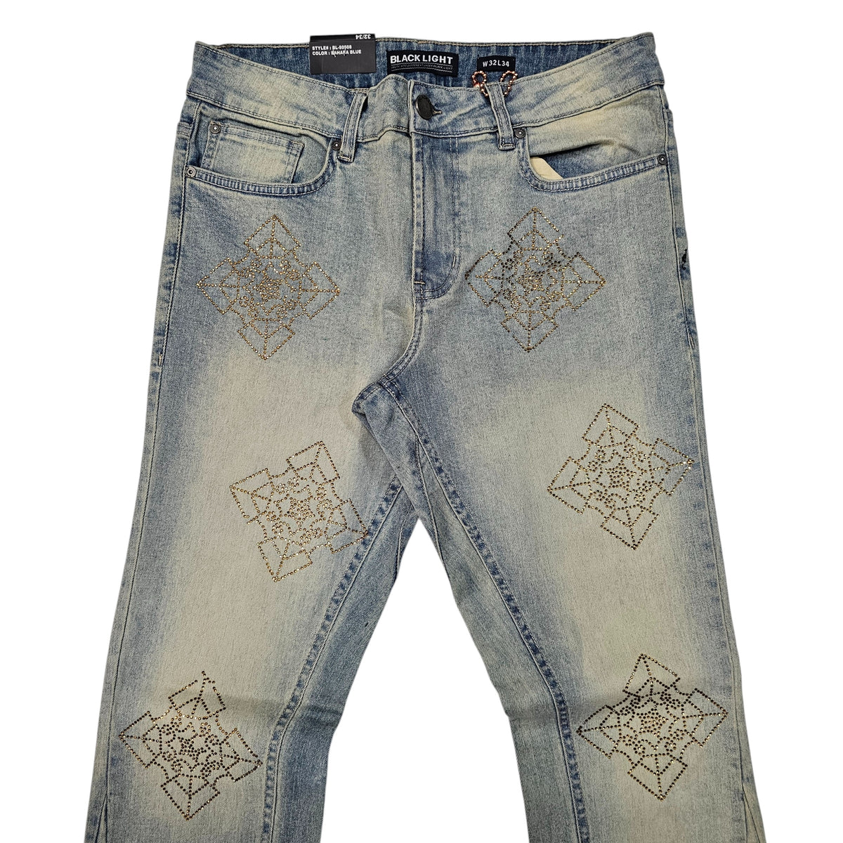 BLACK LIGHT MEN'S STACKED JEANS WITH RHINESTONES SAHARA 80508