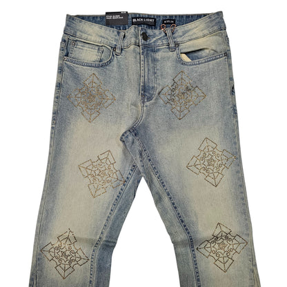 BLACK LIGHT MEN'S STACKED JEANS WITH RHINESTONES SAHARA 80508