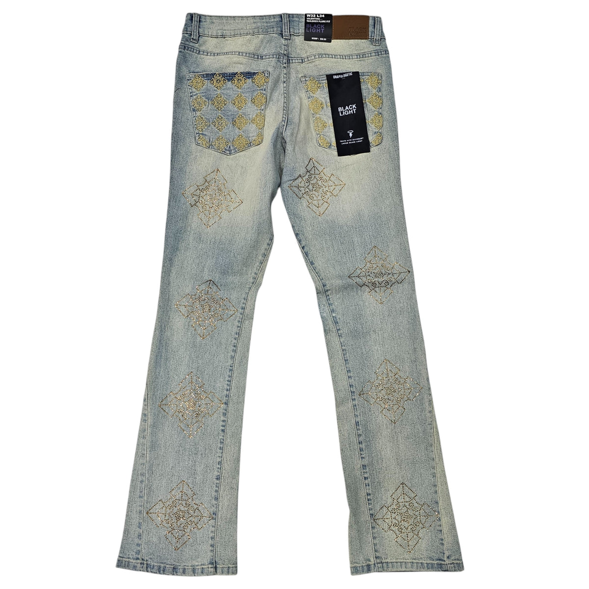 BLACK LIGHT MEN'S STACKED JEANS WITH RHINESTONES SAHARA 80508