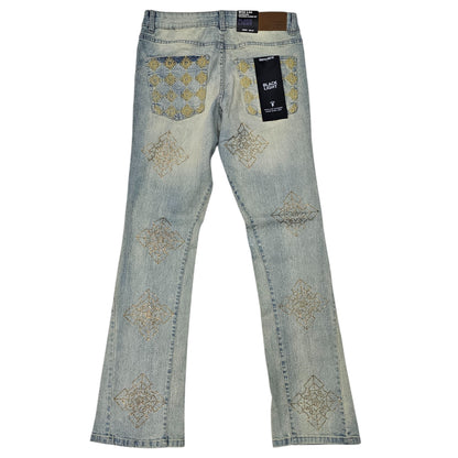 BLACK LIGHT MEN'S STACKED JEANS WITH RHINESTONES SAHARA 80508