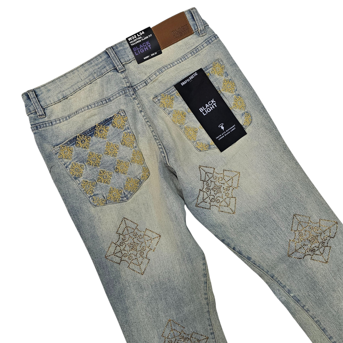 BLACK LIGHT MEN'S STACKED JEANS WITH RHINESTONES SAHARA 80508