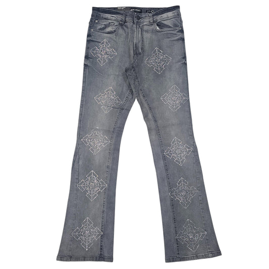 BLACK LIGHT MEN'S STACKED JEANS WITH RHINESTONES GRAY 80508