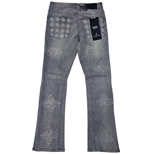 BLACK LIGHT MEN'S STACKED JEANS WITH RHINESTONES GRAY 80508