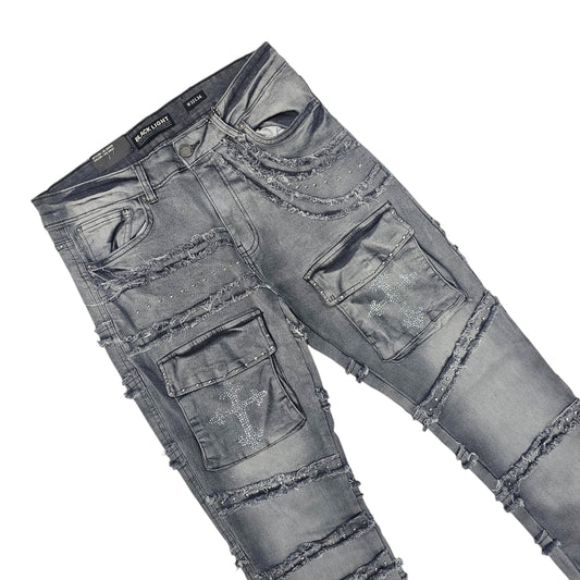 BLACK LIGHT MEN'S FLARE JEANS WITH RHINESTONES 80509