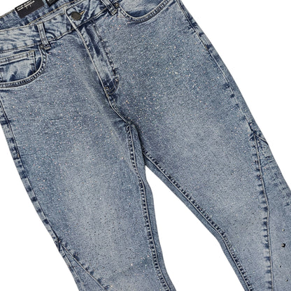 BLACK LIGHT MEN'S FLARE JEANS WITH RHINESTONES 80511