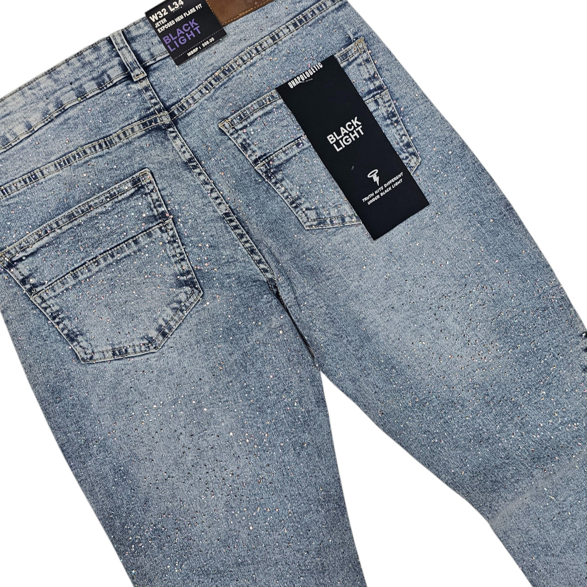 BLACK LIGHT MEN'S FLARE JEANS WITH RHINESTONES 80511