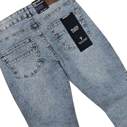 BLACK LIGHT MEN'S FLARE JEANS WITH RHINESTONES 80511