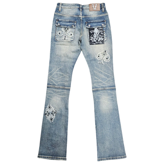 VICIOUS MEN'S CARGO LUCKY SEVEN FLARE DEMIN