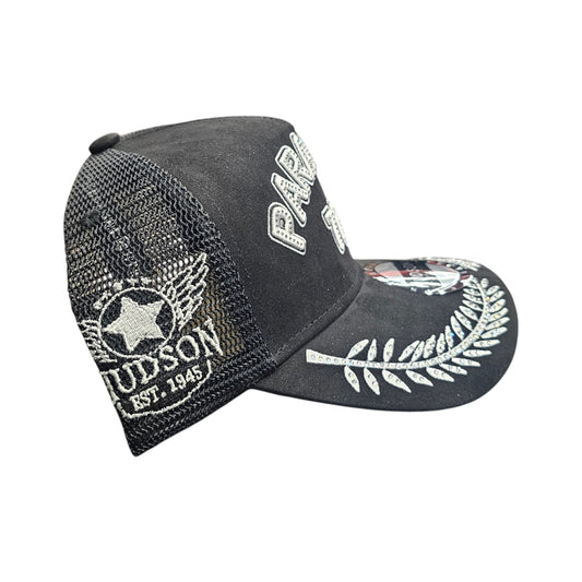 HUDSON PARADISE 777 TRUCKER HAT WITH RHINESTONES BLACK/WHITE