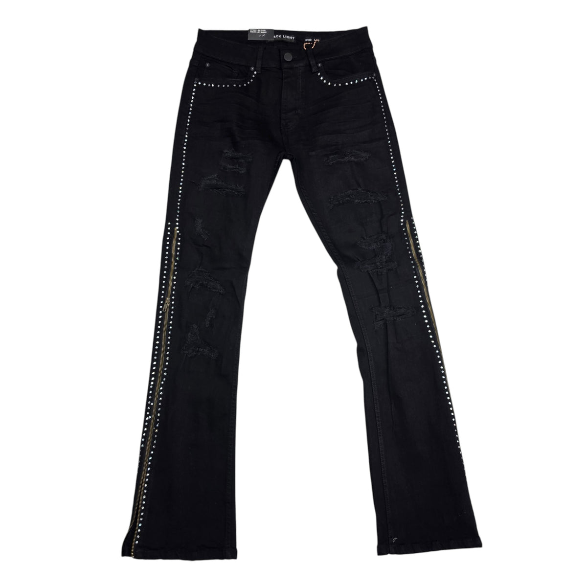 BLACK LIGHT MEN'S FLARE FIT JEANS WITH ZIPPER ON THE SIDE