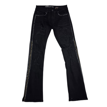 BLACK LIGHT MEN'S FLARE FIT JEANS WITH ZIPPER ON THE SIDE